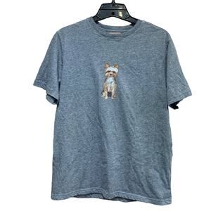 Hand Printed Upcycled Child XL Size 14-16 Yorshire Terrier Yorkie Puppy Dog Tee